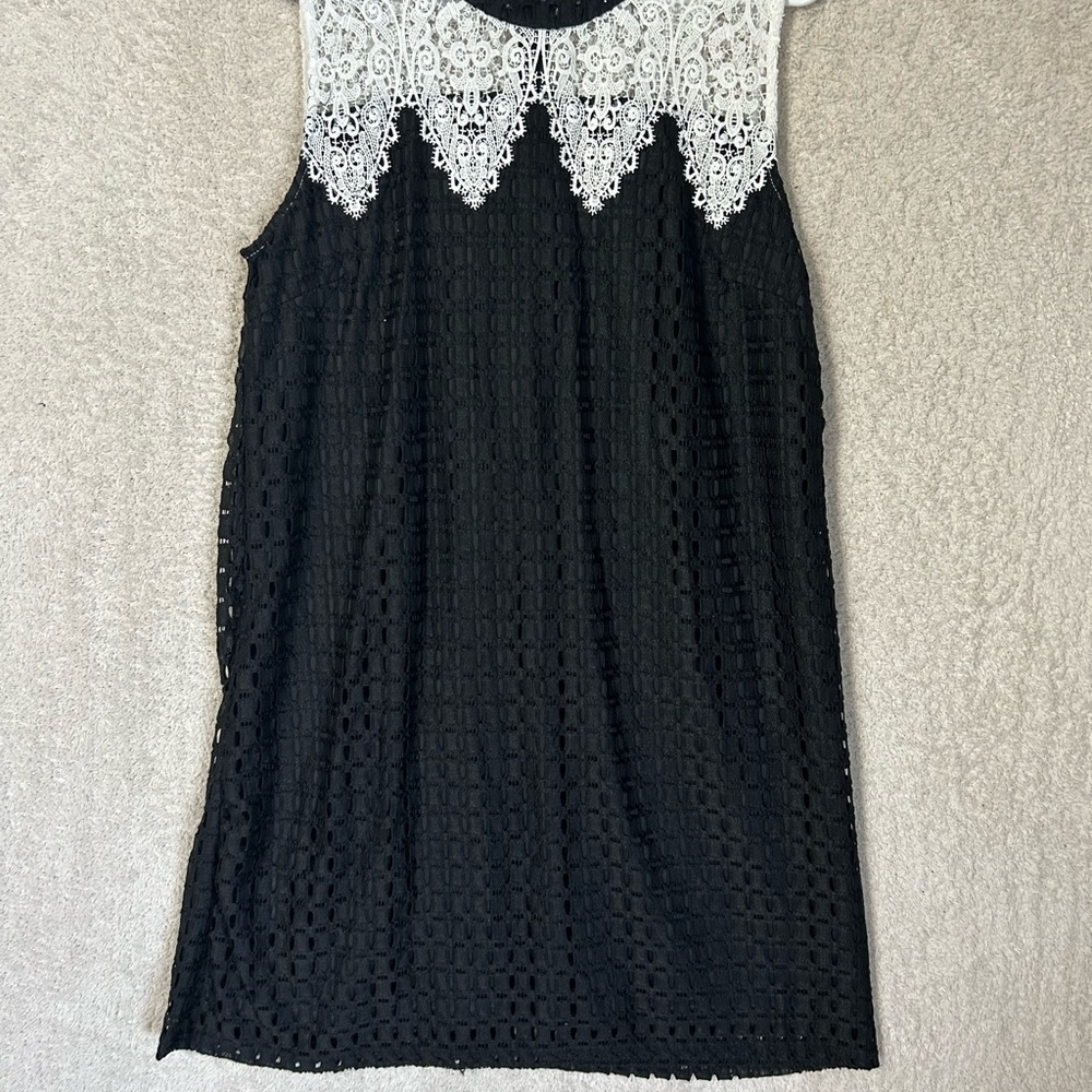 Adore Black And White XL Lace Mesh Crochet Chunky Knit Shift Tank Dress Cocktail
